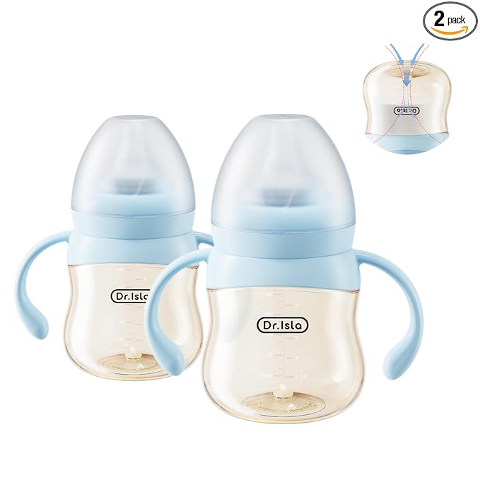 Dr.isla PPSU Baby Bottle for Breastfeeding Babies – Newborn Anti-Colic Bottle Set with Slow Flow Nipple, Dual Vent, 0-3 Months, BPA Free 5.4oz, 2-Pack, Blue