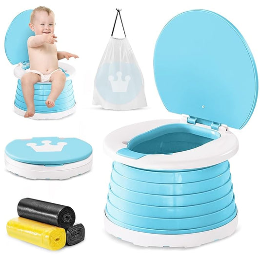 Travel Potty for Toddler, Portable and Foldable Toilet, Apply to Seat Emergency Toilet for Car, Camping, Outdoor, Indoor with 3 Rolls Bag（Light Blue)