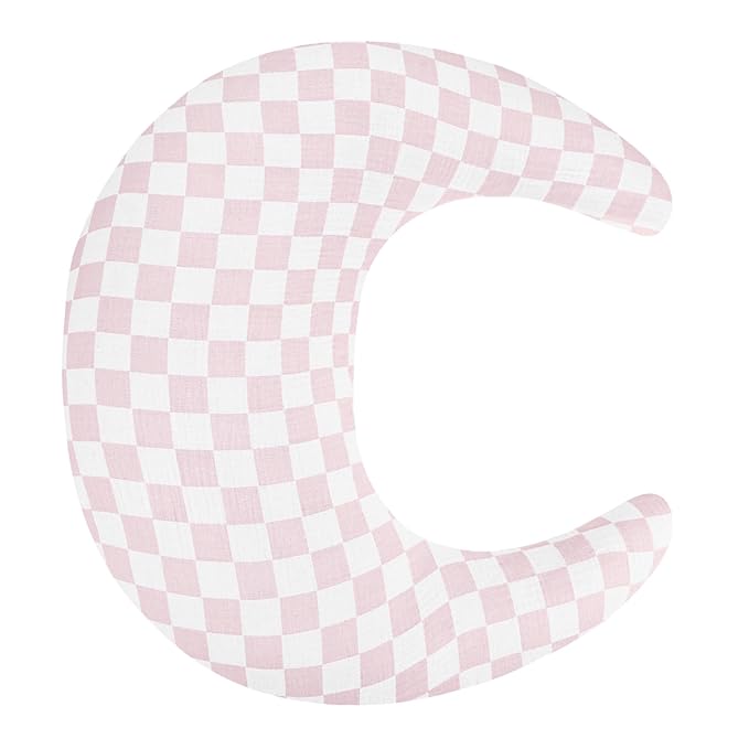 SWESEN Muslin Nursing Pillow Cover, Soft Removable Cover for Breastfeeding Pillows, Pillow Slipcover for Baby Boys and Girls, Comfortable & Breathable, Pink Plaid, Washable (Only Cover)