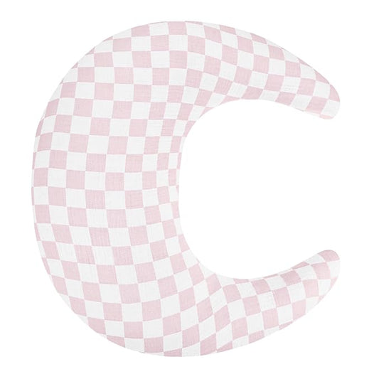 SWESEN Muslin Nursing Pillow Cover, Soft Removable Cover for Breastfeeding Pillows, Pillow Slipcover for Baby Boys and Girls, Comfortable & Breathable, Pink Plaid, Washable (Only Cover)
