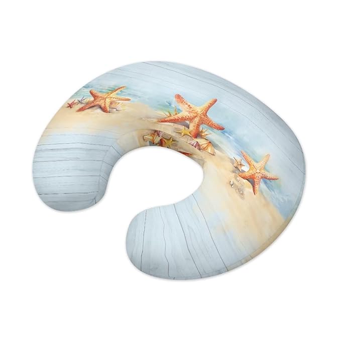 Wooden Plank and Starfish Nursing Pillow Cover for Baby Boy Girl Breastfeeding Slipcover Infant Newborn Nursery Bottle Pillowcase Stretchy Replaceable Pillow Cover Slipcover