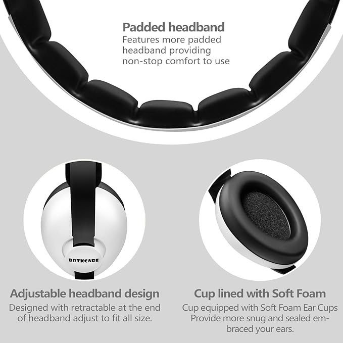 BBTKCARE Baby Headphones Noise Cancelling Headphones for Babies for 3 Months to 3 Years - white