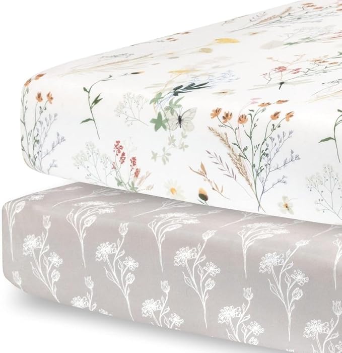 Pobibaby - 2 Pack Premium Fitted Baby Girl Crib Sheets for Standard Mattress - Ultra-Soft Jersey Knit, Safe and Snug, and Stylish Floral Crib Sheet (Wildflower)
