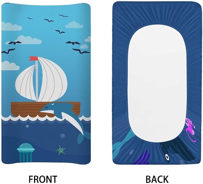 Dolphin Ship Changing Pad Covers, Breathable Baby Change Table Cover Non Slip Change Sheet for Newborn Babies Boys Girls