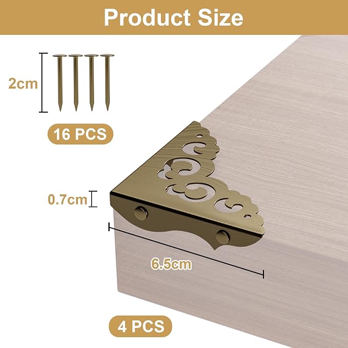 4 Pcs Brass Corner Protectors for Furniture,Retro Style Guard Cabinet Furniture Corner Bumpers for Jewelry Box Gift Box Wooden Case Cabinet Furniture Decorative (Bronze)