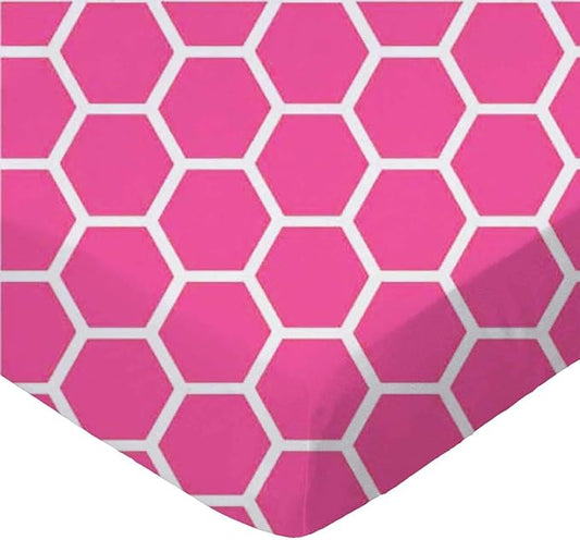 SheetWorld Baby Fitted Moses Basket Sheet 13 x 27 inches, 100% Cotton Woven Sheet, Unisex Boy Girl, Hot Pink Honeycomb, Made in USA