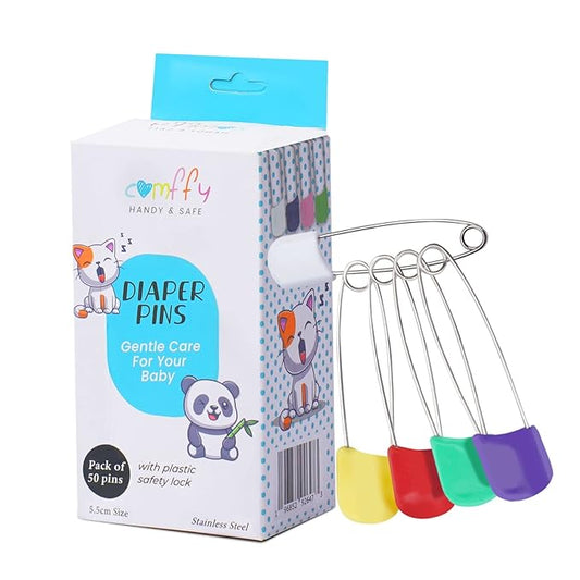 50 PCS Diaper Pins - Stainless Steel Pins with Plastic Safety Lock, Large Nappy Pins with Colorful Plastic Heads, 5.5cm x 1.1cm - Safety Pins for Baby Cloth Diapers