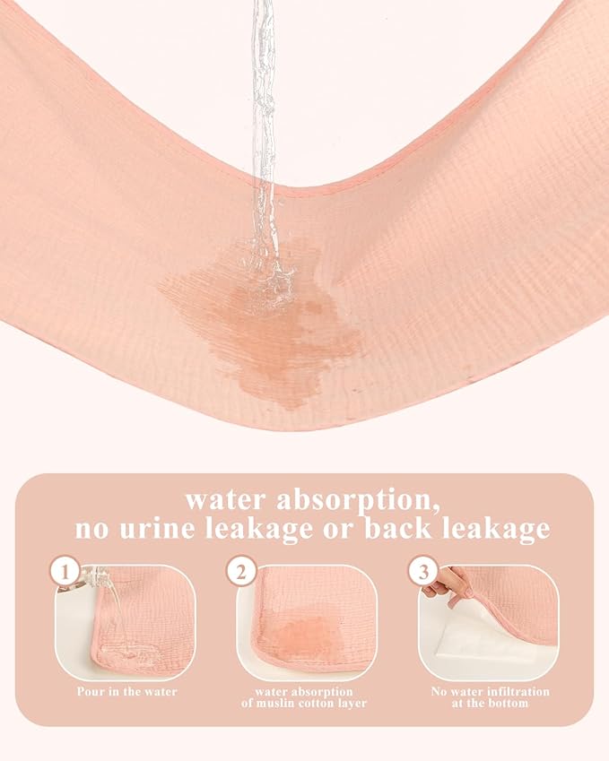 Waterproof Portable Changing Pad 2 Pack, Muslin Cotton Baby Changing Mat Comfortable & Breathable, Foldable Diaper Changing Pad for Travel, Machine Washable, Flower & Pink