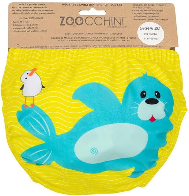 ZOOCCHINI Baby & Toddler Pack of 2 Reusable Swim Diapers – Waterproof with UPF 50+ Sun Protection, Chlorine & Salt Water Resistant, Leakproof Design, Seal - 12-24 Months
