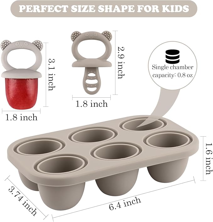 Toddler Popsicle Molds Baby Food Storage Containers Suitable for Fresh Frozen Fruit Puree and Yogurt Ice Cream with Handle Food Freezer Trays (Grey)