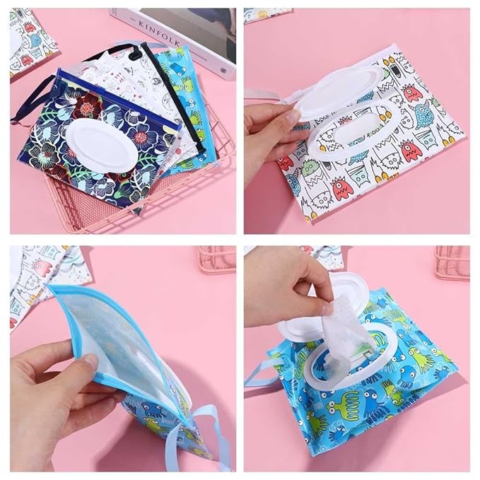 Wipes Dispenser Refillable Reusable Wipe Holder Wipe Pouch Case Wipe Container for Strollers,Backpacks,Travel,Diaper Bag,7.08 * 5.51 inch(3)
