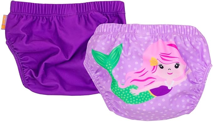 ZOOCCHINI Baby & Toddler Pack of 2 Reusable Swim Diapers – Waterproof with UPF 50+ Sun Protection, Chlorine & Salt Water Resistant, Leakproof Design, Mermaid - 24-36 Months