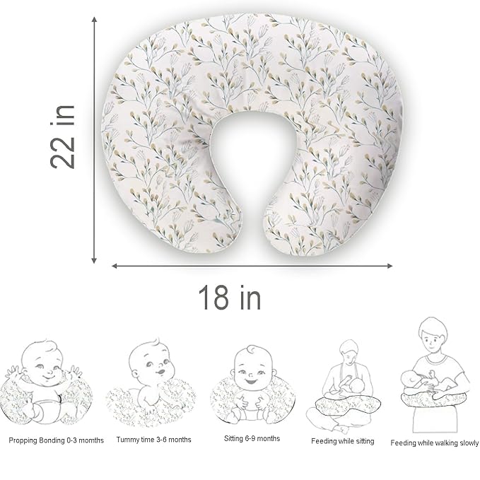 Nursing Pillow Cover, 2 Pack Stretchy Removable Nursing Covers for Breastfeeding Pillows, Ultra Soft Newborn Feeding Pillow Cover for Baby Girl and boy, Willow and sage Style