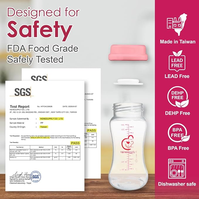 NENESUPPLY Breastmilk Storage Bottles Collection for Spectra S1 S2 Motif Luna Breast Pumps 4 pc 9oz 280ml with Collar and Sealing Disc. Replace Spectra Bottles for Pumping Wide-Mouth