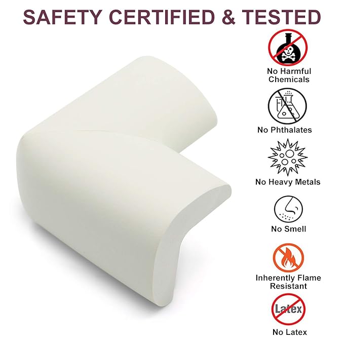 Baby Proofing Edge Corner Protector, Table Bumper Guard, Soft Rubber Foam Guard, 3M Pre-Taped Corners, 20.5 ft (18.1ft Edge + 8 Corners) Baby Proof Corner Guard Heavy-Duty (18.1ft, Cream White)