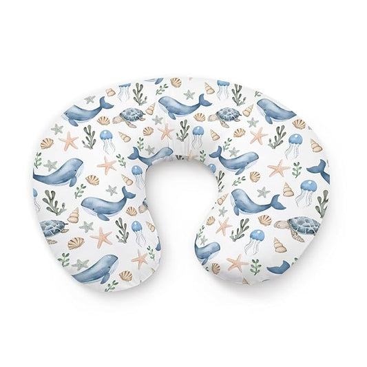 Watercolor Ocean Whale Sea Turtle Starfish Seashells Pattern Nursing Pillow Cover, Unisex Removable Breastfeeding Pillowcase Slipcover for Baby Girls Boys Newborns Toddlers, Cover Only