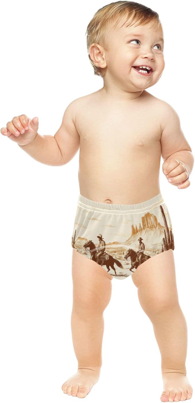 Baby Girls Potty Training Shorts Soft Cotton Overnight Potty Training Underwear Pants for Toddler 2T A Vintage Western Drawing of Two Cowboys Riding Horses