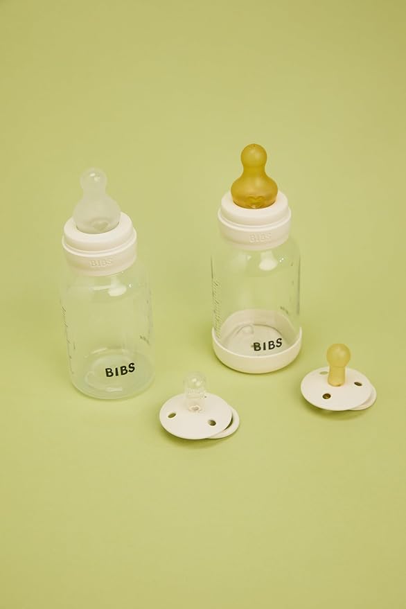 BIBS Glass Baby Bottles 2-Pack, 8.1 Oz. Anti-Colic System for Gas Reduction. Vented Round Natural Rubber Latex Nipple. Supports Infant and Newborn Breastfeeding - 240 ml (Pack of 2), Sage