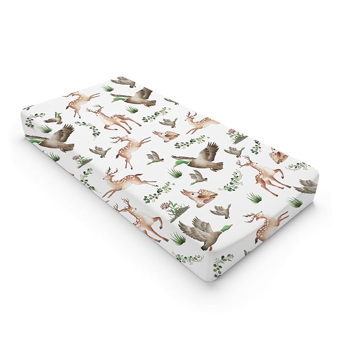 Wild Animals Hunting Baby Changing Pad Covers for Boys Girls 32''x16'' Hunting Animals Leaves Unisex Fitted Changing Table Pad Covers Mats Soft Breathable Nursery Diaper Change Table Sheets