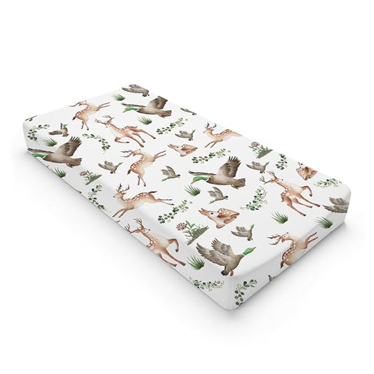 Wild Animals Hunting Baby Changing Pad Covers for Boys Girls 32''x16'' Hunting Animals Leaves Unisex Fitted Changing Table Pad Covers Mats Soft Breathable Nursery Diaper Change Table Sheets