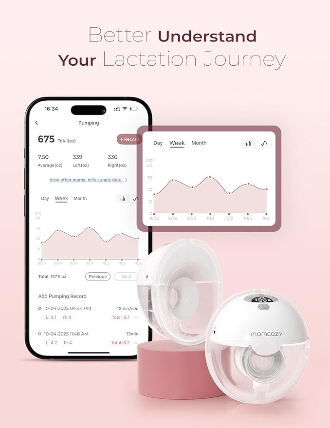 Momcozy M5 Smart APP Controlled Wearable Breast Pump, Hands-Free Wireless Electric Pump, 3 Modes 9 Suction Levels, BPA-Free, Portable Lightweight, 24mm Flange, 1-Pack Quill Gray