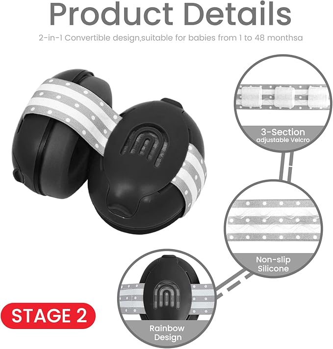 2-in-1 Adjustable Baby & Toddler Noise Cancelling Headphones - Ear Muffs for Kids 1-3 for Airplane Travel