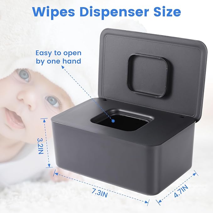 2 Pack Baby Wipes Dispenser, Baby Wipe Holder for Fresh Wipes, Non-Slip Baby Wipes Container, Refillable Wipes Box, Baby Wipes Case with Sealing Design Lid (Black and Black)