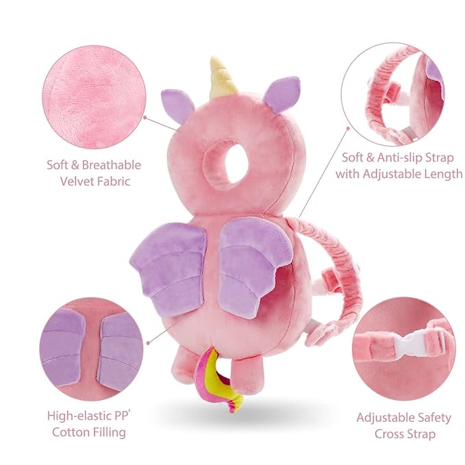 Baby Head Protector Pad Safety Pad for Walking & Crawling, Toddlers Head Safety Adjustable Back-Pack,Pink Unicorn (US)