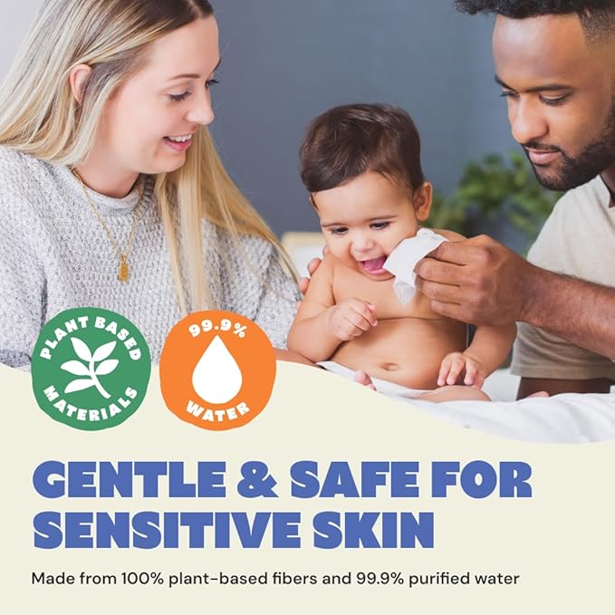 DYPER Newborn Sensitive Baby Wipes Unscented (224 Count), 99.9% Water-Based, Plant-Based & Hypoallergenic - Gentle for Sensitive Skin, Plastic-Free Multi-Use Wet Wipes (Pack of 4) Packaging May Vary