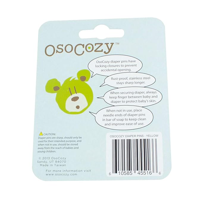 OsoCozy Diaper Pins - {Yellow} - Sturdy, Stainless Steel Diaper Pins with Safe Locking Closures - Use for Special Events, Crafts or Colorful Laundry Pins , 2.875 Inch x 0.25 Inch x 0.5 Inch