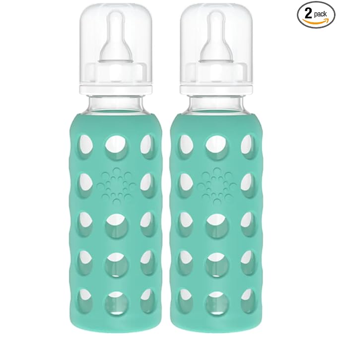 Lifefactory Glass Baby Bottles with Silicone Protection - 2-Pack, 9 oz Bottles, Kale