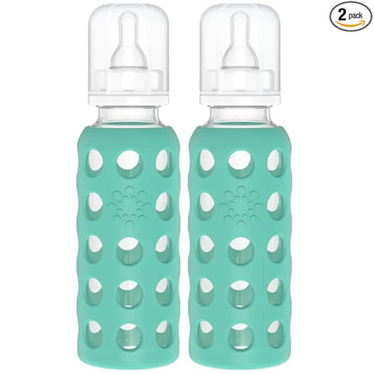 Lifefactory Glass Baby Bottles with Silicone Protection - 2-Pack, 9 oz Bottles, Kale