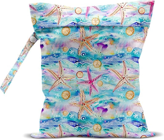 Wet Bag for Swimsuit, Beach Travel Essentials Wet Dry Bag, for Sunscreen Toiletry Dirty Clothes Yoga Gym Diaper, Friends Summer Beach Vacation Gifts. Colorful starfish