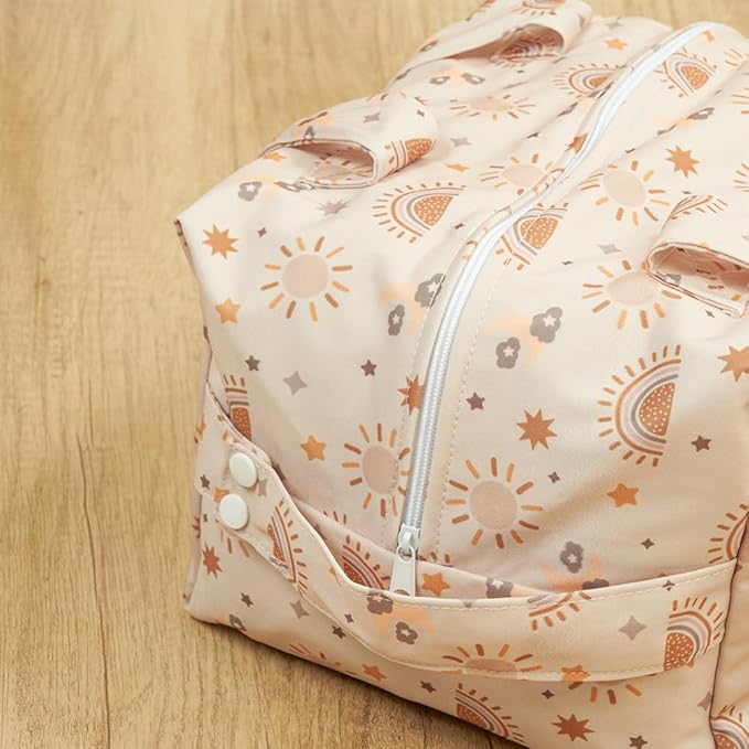 MOMIGO Wet Dry Bags for Baby Cloth Diapers - Reusable, Washable for Stroller, Diapers, Toiletries, Travel Bags, Beach, Pool, Gym Bag Large Size 10.6 * 6.7 * 8.7 inch (Sun)