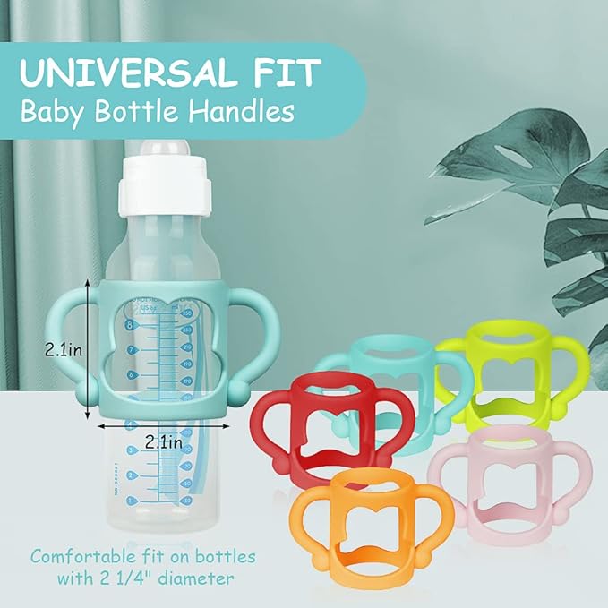 Aolso Silicone Baby Bottle Handles, 3PCS Bottle Handles, Baby Bottle Handles has Easy Grip Handles, Bottle Handles for 2.25" Diameter Baby Bottles and Straw Bottles(Pink/Orange/Blue)