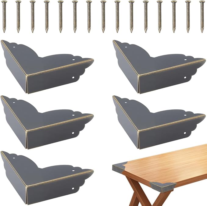 CRASPIRE 6Pcs 2.7"X2.7" Vintage Furniture Corner Protectors Bronze Metal Decorative Guard Cabinet Bumpers Edge Corner Protectors with Screws for Cupboard Table Desk Jewelry Box Gift Wooden Case