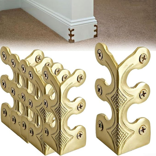 6Pcs Skiffers Baseboard Corner Protectors, Rustic Vintage Metal Corner Guard, Decorative Baseboard Shield, Brass Skirting Board Protection, Antique Bronze Furniture Edge Protector (Gold)