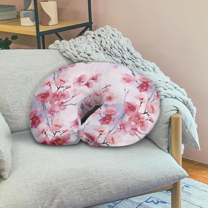 Pink Peach Blossom Nursing Pillow Covers Chinese Peach Flower Breast Feeding Pillow Support Lounger Cover Cherry Blossom Removable Nursing Pillow Cover, Machine Washable