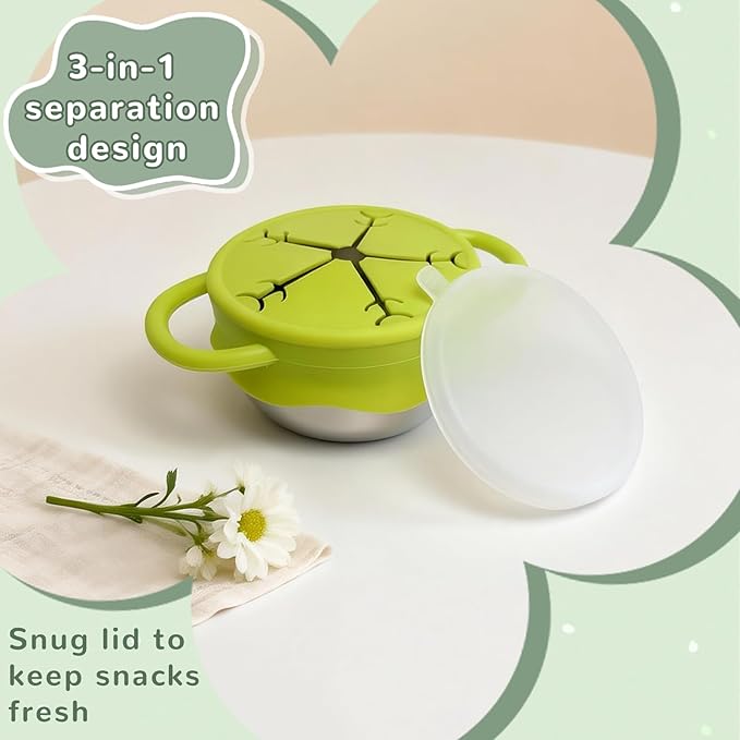 Snack Containers,2 Pcs 13.5oz Stainless Steel Snack Cups for Toddlers and Babies, Removable Silicone Food Catcher and Travel Lid,No-Spill Toddler Snack Box,Dishwasher Safe