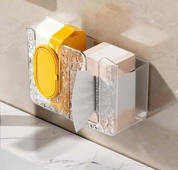 Wall-Mounted Wipes Dispenser Holder – Adhesive-Acrylic Storage Box for Kitchen, Bathroom & Bedroom – Flushable Wet Wipes Container (A)