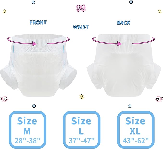 CutiePlusU Adult Diapers Heavy Absorption Dry Surface Disposable All Night-Blue,Pink,White 3 Pieces (Large 37"-47")