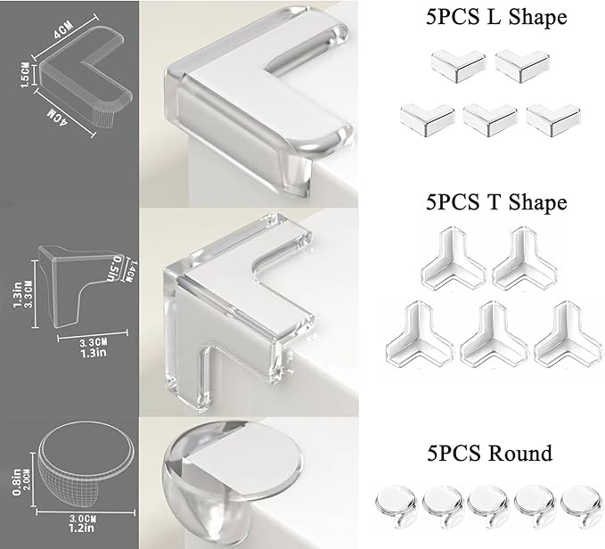 Corner Protectors for Baby,15 PCS Table Corner Potectors for Kids,Clear Baby Proofing Edge Protector with Strong Adhesion,Furniture Corner Protectors (Style 2)