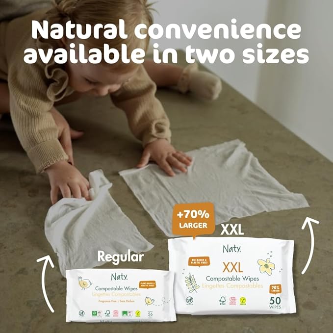 Naty Baby Wipes | 98% Water, Hypoallergenic & Natural for Sensitive Skin | Unscented, Plant-Based, Fragrance-Free | Plastic-Free & Compostable | Newborn & Toddler Diaper Wipes | 168 Count (3 Packs)