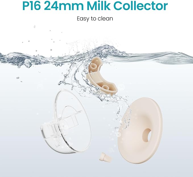 Paruu P16 Replacement Full Set Collector Cup, Only Compatible with P16 Wearable Breast Pump (150ml, 24mm Flange), Original Accessories（Nude, 1 Set