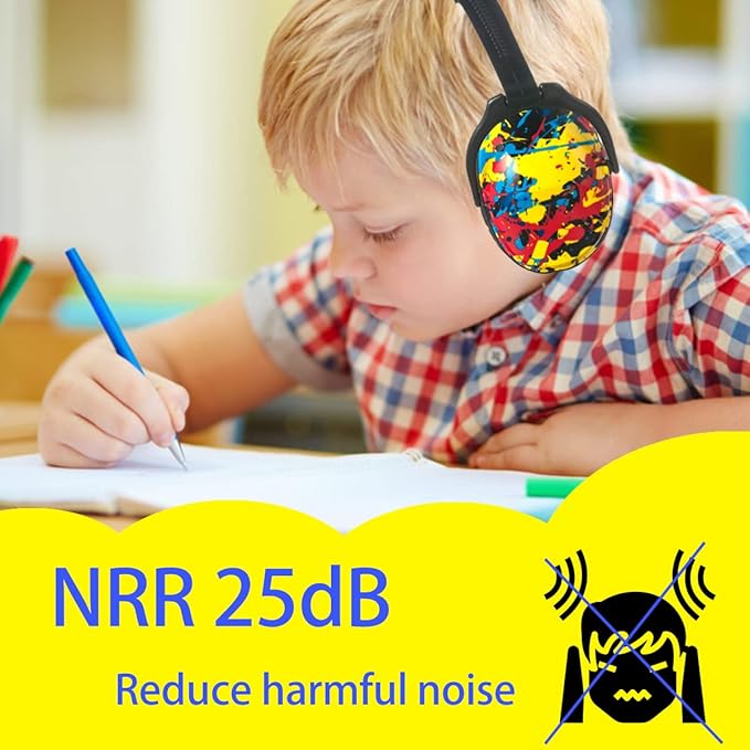 Kids Hearing Protection,25dB NRR Noise Reduction,Sound Proof for Kids,Toddler,Safety Earmuffs for Concert,Airplane,Autism,Monster Jam,Travel,School- Black Paint