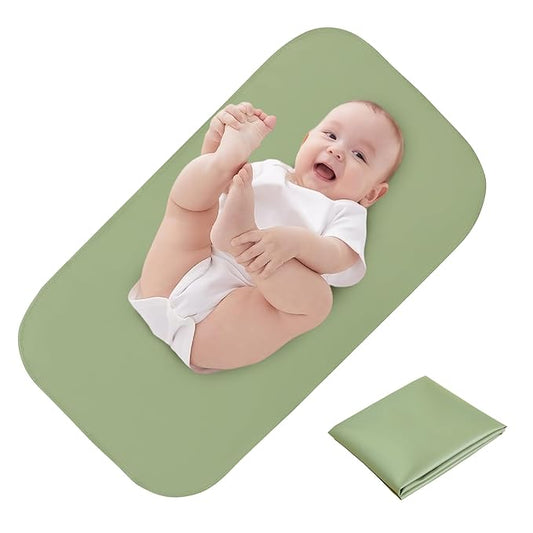 Elantrip Changing Pad for Bed - Leather Changing Pad for Baby, Portable Baby Changing Mat Travel, Compact Diaper Change Mat, Fits Diaper Bag Green
