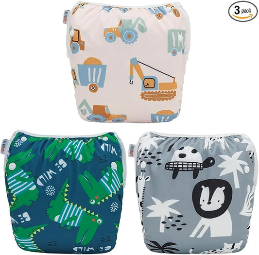 ALVABABY Large Cloth Swim Diaper 3pcs Baby/Toddler/Infant Snap Reusable Adjustable Swimming Diaper Baby Boy and Girl 3ZSWY68A