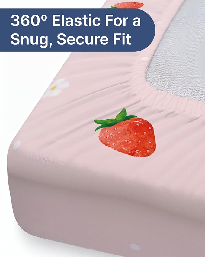 Baby Crib Sheets for Boys & Girls - Pack of 2 Fitted Microfiber Crib Sheets for Standard Crib & Toddler Mattress - Breathable & Wrinkle Free - Machine Washable - Oeko Tex - 52x28x8in - Strawberries