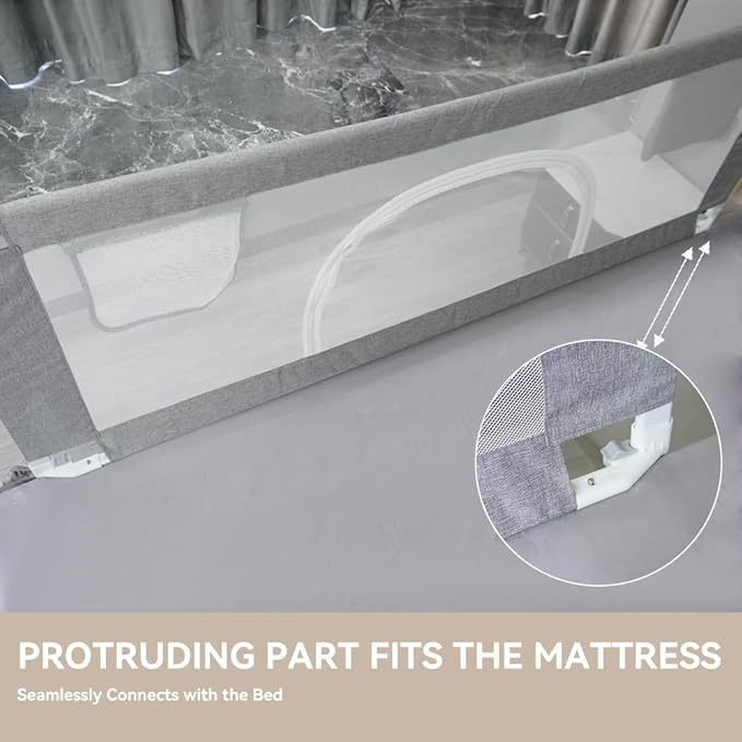 Bed Rail for Toddlers and Kids, 53" Adjustable Safety Bed Guard with 28 Height Gears,Universal Bedside Rail Fit Twin/Full/Queen/King/Cal King Mattresses