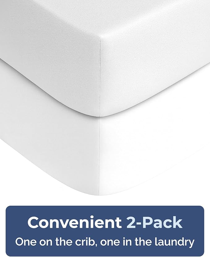 2-Pack Mini Crib Sheets Fitted - Pack N Play Sheets for Pack and Play Mattress - Stretchy Soft Microfiber Playard Bedding - Mini Toddler Bed Cover for Boys & Girls - Oeko-Tex - 38 x 24in, White Duo